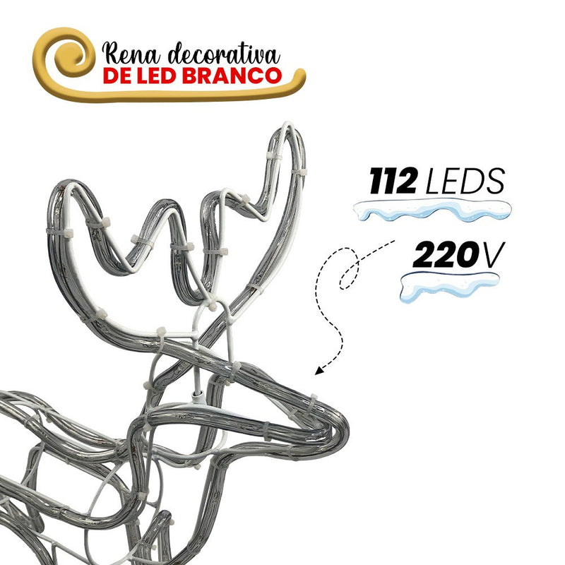 Armação Rena de Natal Macho de Led Média Decoração Natalina Luz Branca Fria - 220v