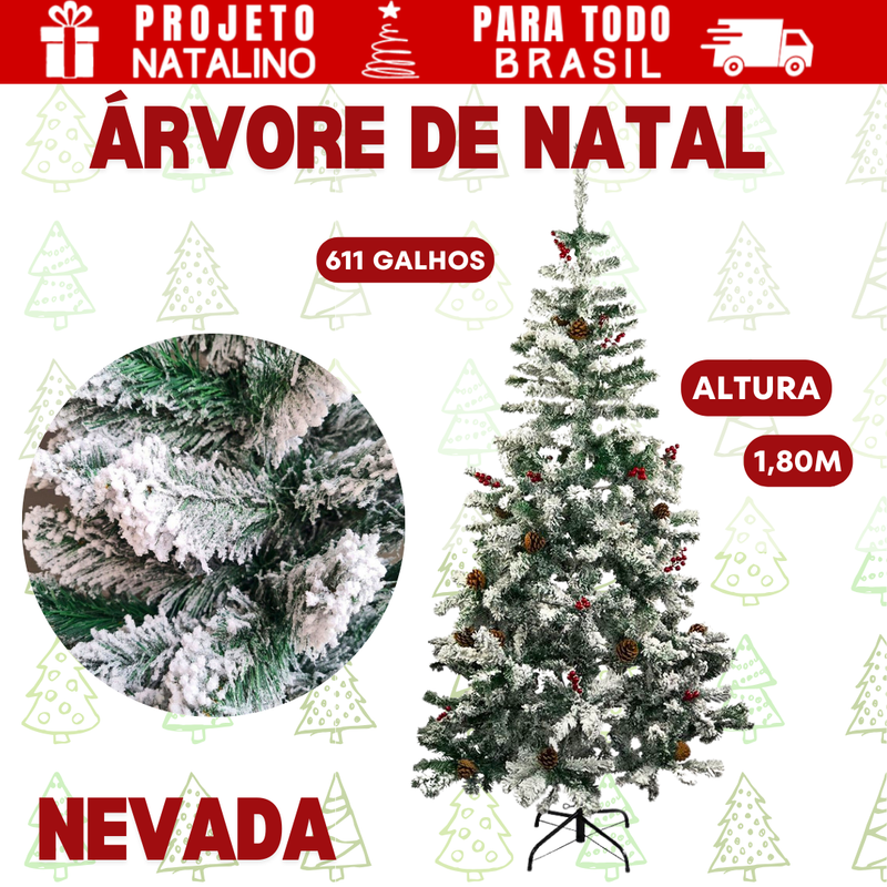 Árvore De Natal Nevada 1,80m Luxo 611 Galhos Pinheiro Verde e Branco Com Neve Premium Favorito