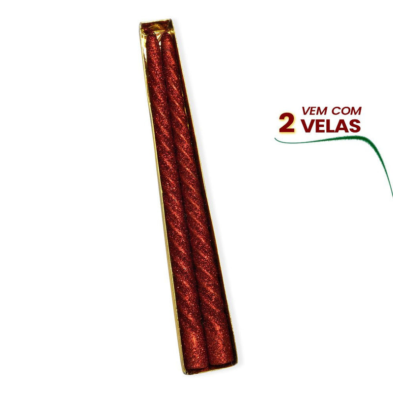 Vela Castiçal Torcidas Kit 2 Und Batizados, Casamento, Natal 25cm - VERMELHA