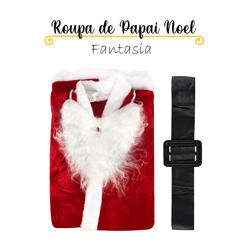 Roupa de Papai Noel Veludo Tamanho Único Com Blusão, Calça, Gorro, Cinto e Barba