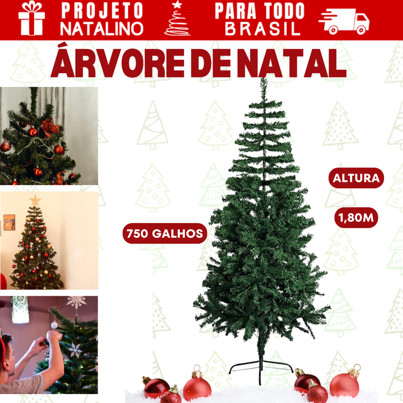 Árvore De Natal Pinheiro Natalino Verde Luxo 1,80 Altura 750 Galhos