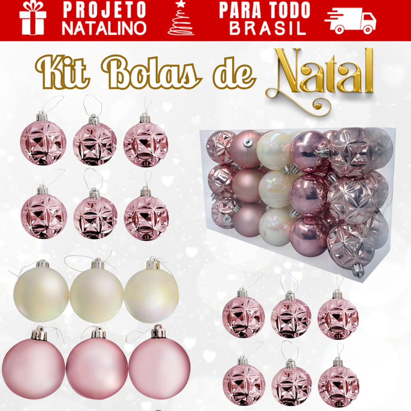 Kit 30 Bolinhas De Natal Enfeite Natalino 6cm Rose