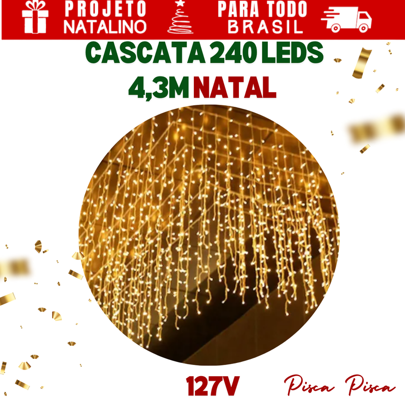 Cascata 240 Leds 4,3m Natal 127v Pisca Pisca Decoração Natalina