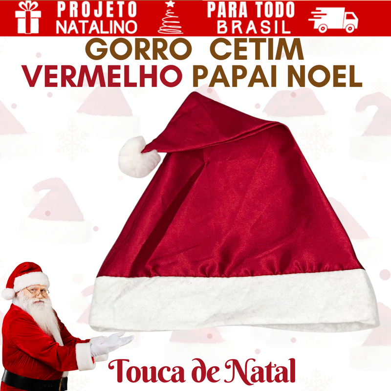 Gorro Touca De Papai Noel Linha Luxo Cetim