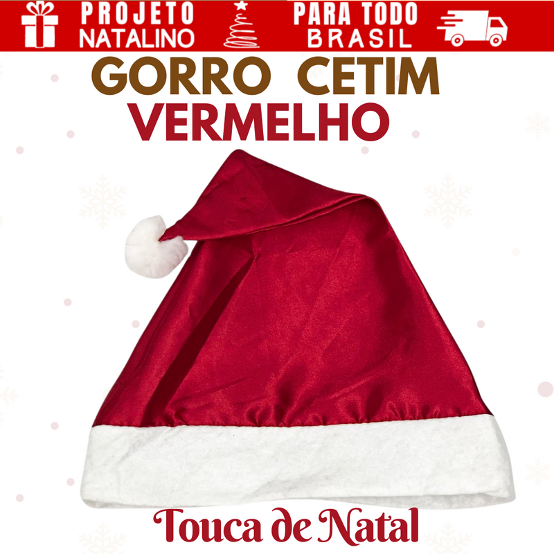 Gorro Touca De Papai Noel Linha Luxo Cetim